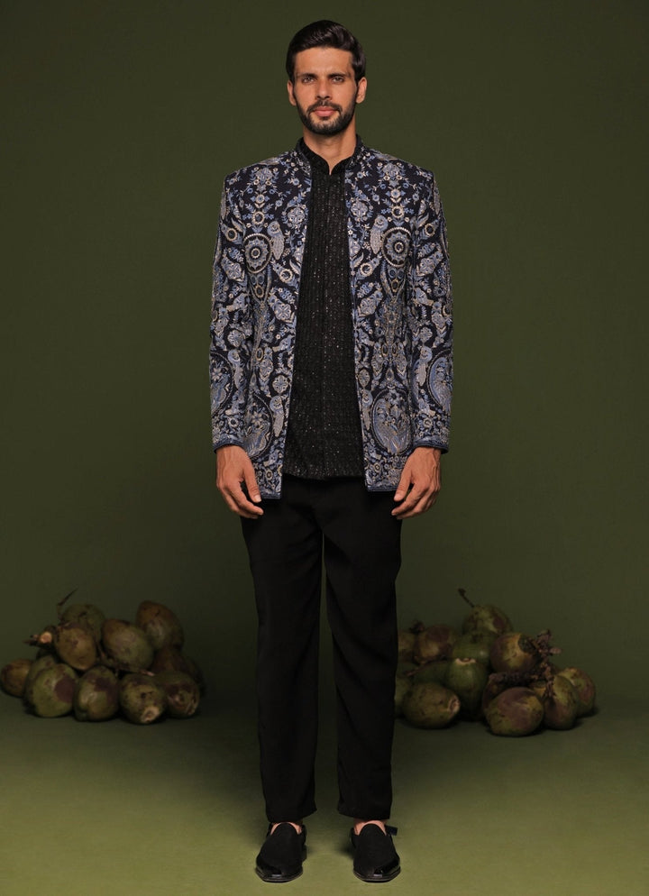 Black And Multicolor Embroidered Jodhpuri Jacket Set Kalpraag - Fabilicious Fashion