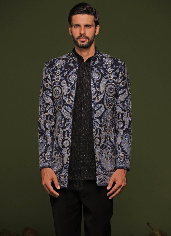 Black And Multicolor Embroidered Jodhpuri Jacket Set Kalpraag - Fabilicious Fashion