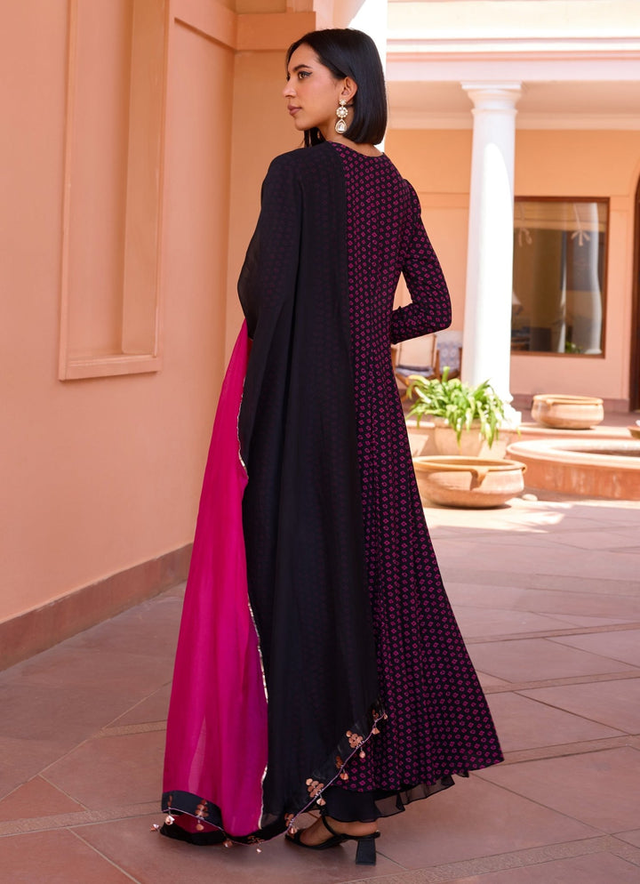 Black Bandhani Slit Anarkali With Sharara Set Isha Gupta Tayal - Fabilicious Fashion