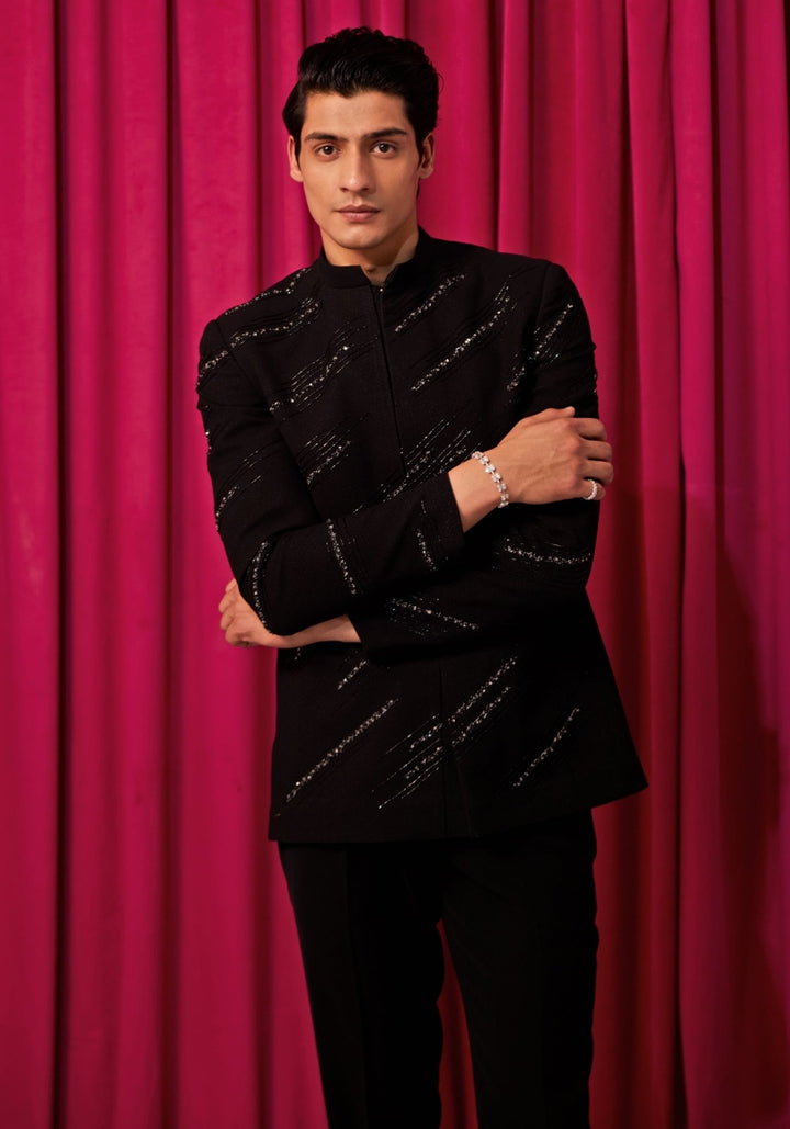 Black Bandhgala Set Contrast by Parth - Fabilicious Fashion