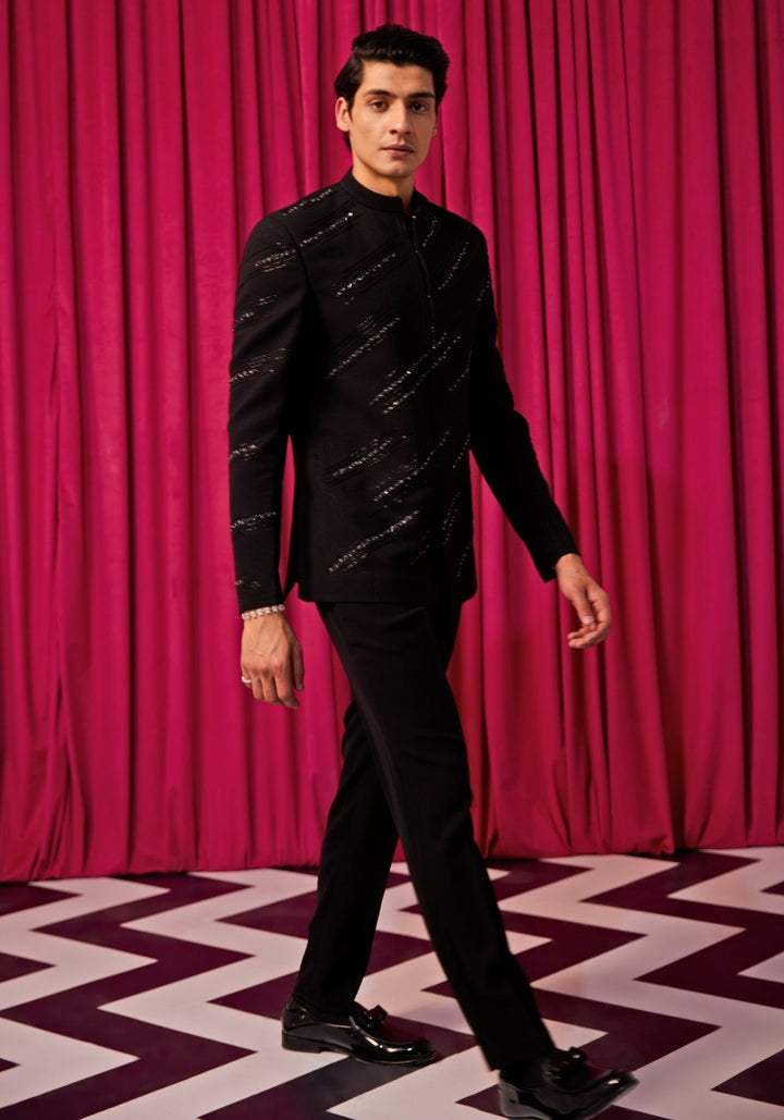 Black Bandhgala Set Contrast by Parth - Fabilicious Fashion