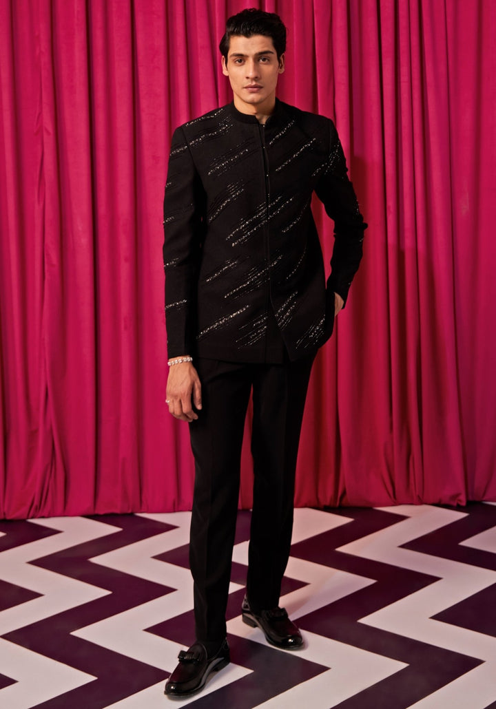 Black Bandhgala Set Contrast by Parth - Fabilicious Fashion