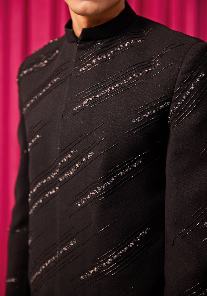 Black Bandhgala Set Contrast by Parth - Fabilicious Fashion