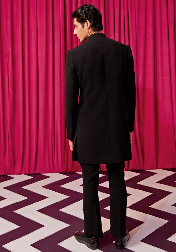 Black Crystal Embroidered Sherwani Contrast by Parth - Fabilicious Fashion