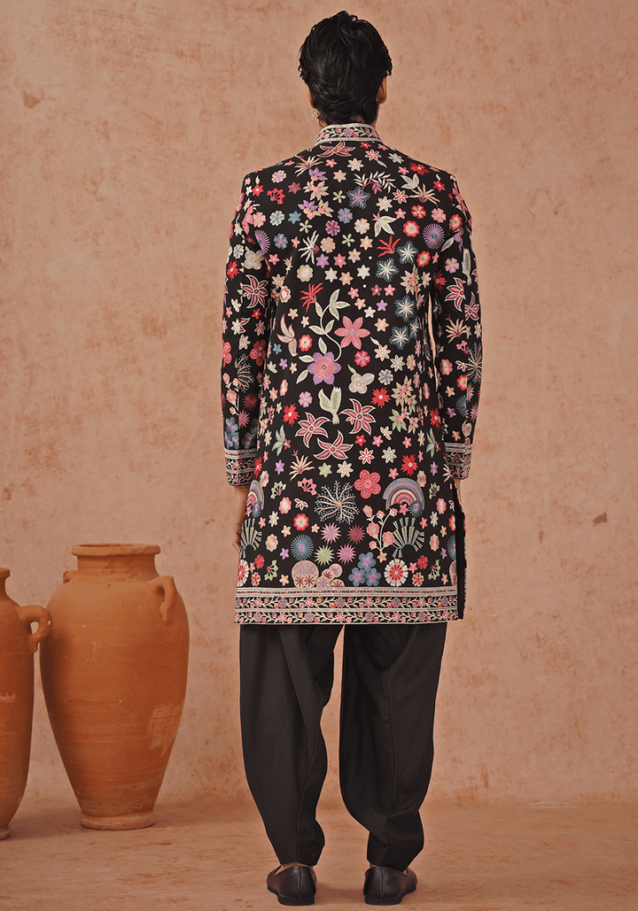 Black Embellished Sherwani Set With Dupatta Kalpraag - Fabilicious Fashion