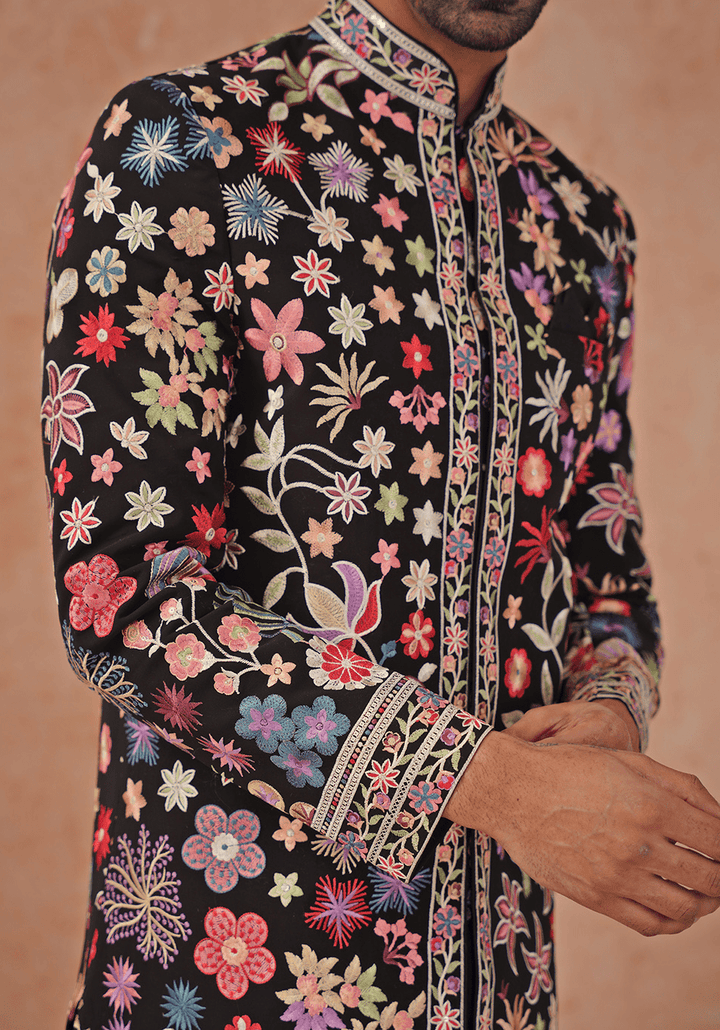 Black Embellished Sherwani Set With Dupatta Kalpraag - Fabilicious Fashion