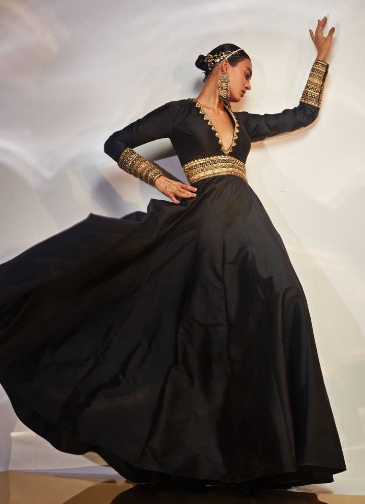 Black Embroidered Anarkali Gown Akara - Fabilicious Fashion