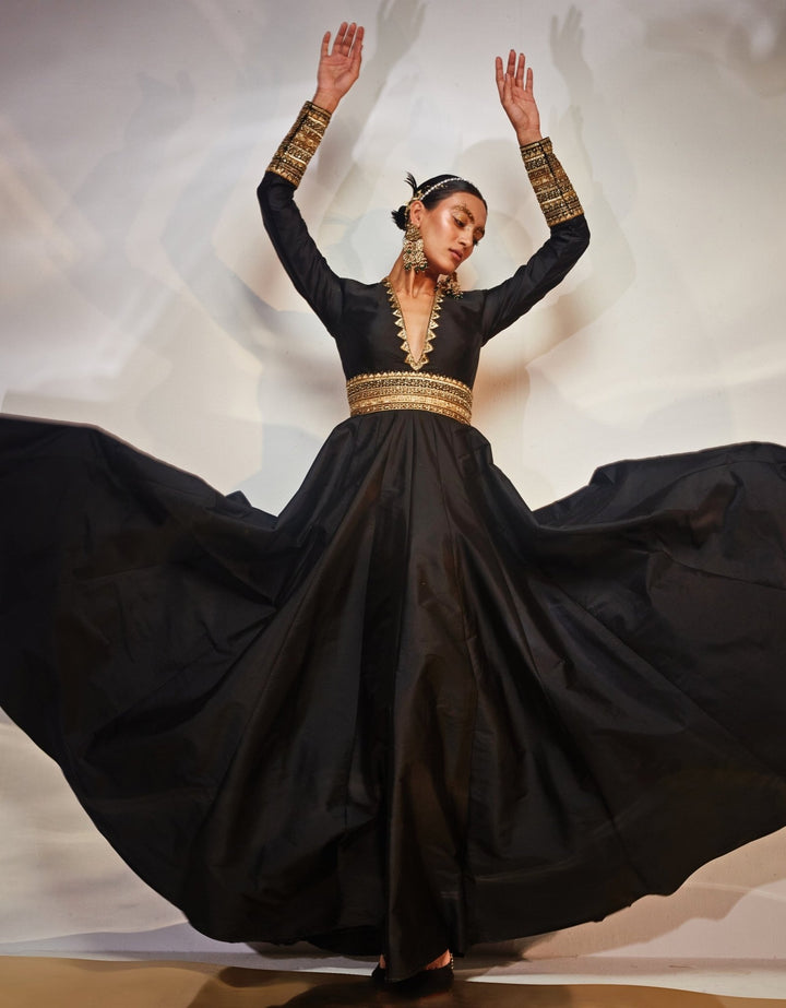 Black Embroidered Anarkali Gown Akara - Fabilicious Fashion
