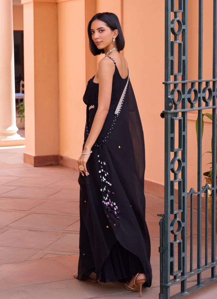 Black Embroidered Georgette Sharara Set Isha Gupta Tayal - Fabilicious Fashion
