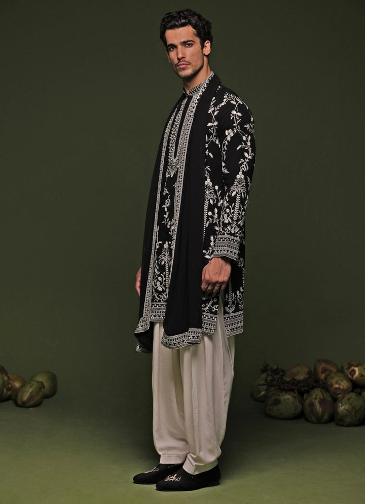 Black Embroidered Kurta Patiala Pant Set With Dupatta Kalpraag - Fabilicious Fashion