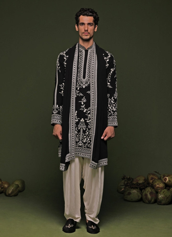 Black Embroidered Kurta Patiala Pant Set With Dupatta Kalpraag - Fabilicious Fashion