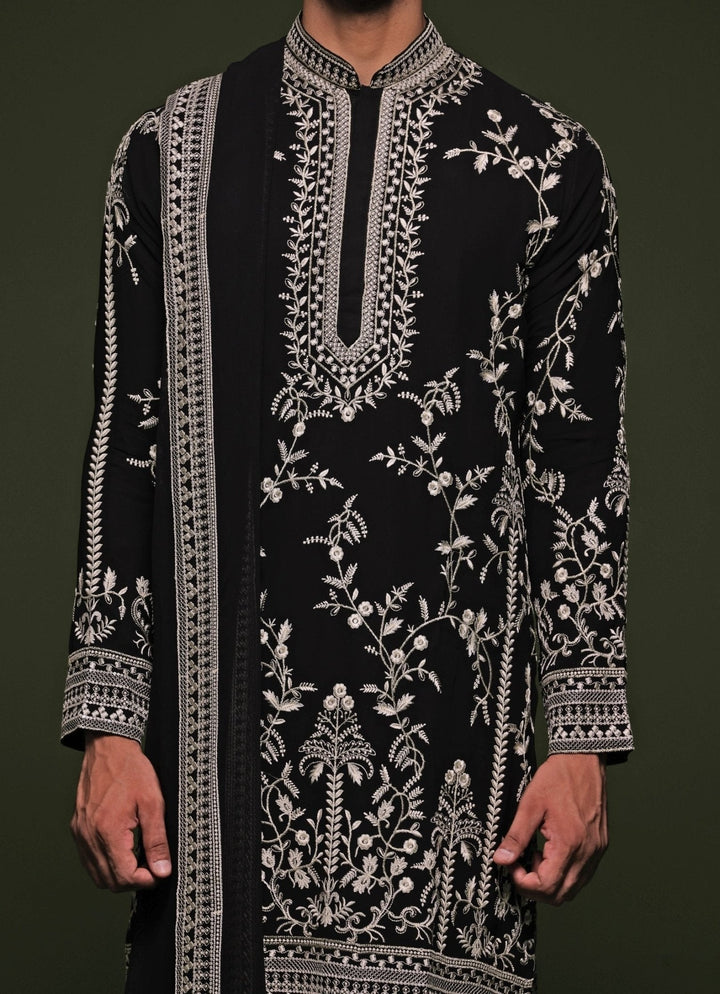 Black Embroidered Kurta Patiala Pant Set With Dupatta Kalpraag - Fabilicious Fashion