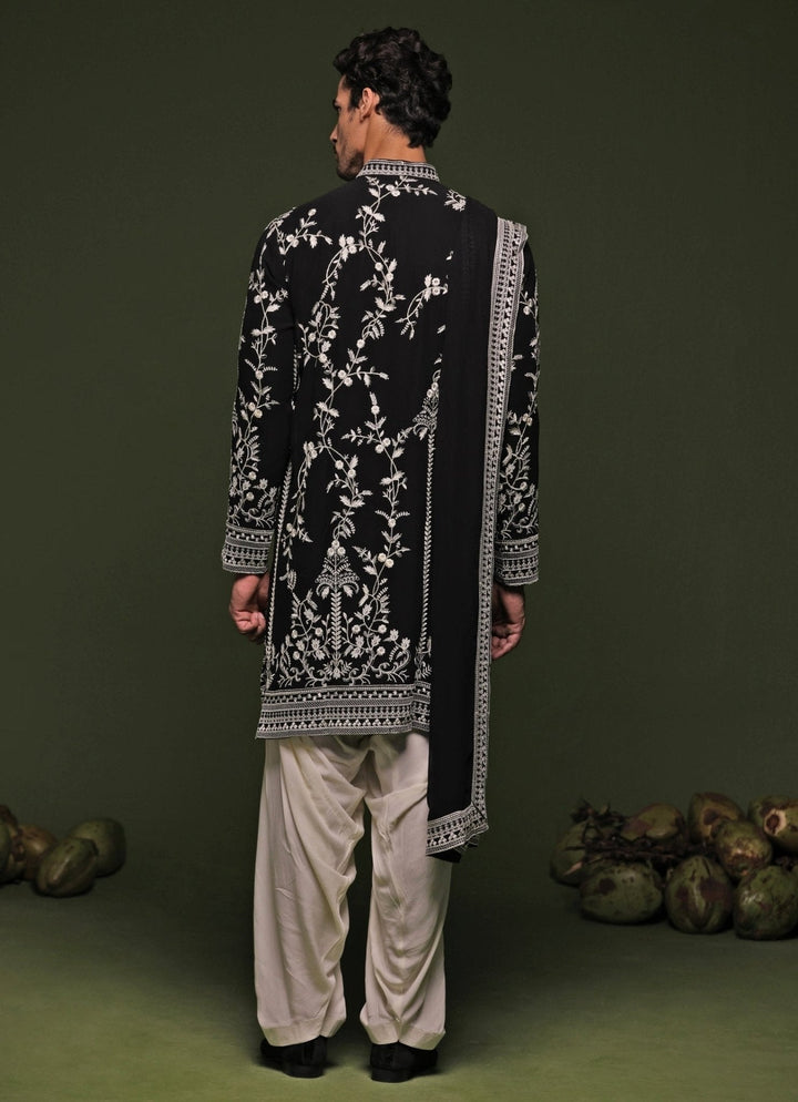 Black Embroidered Kurta Patiala Pant Set With Dupatta Kalpraag - Fabilicious Fashion