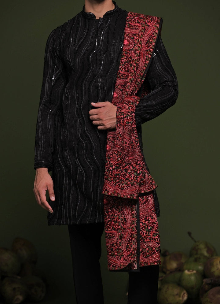 Black Embroidered Short Kurta Pant Set With Dupatta Kalpraag - Fabilicious Fashion