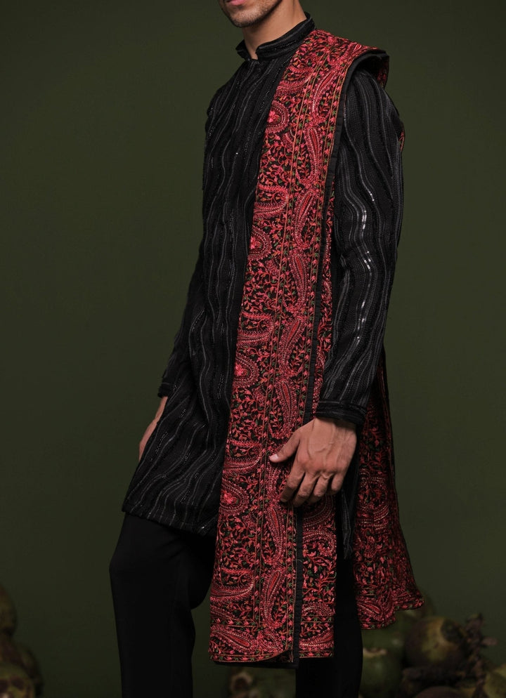 Black Embroidered Short Kurta Pant Set With Dupatta Kalpraag - Fabilicious Fashion