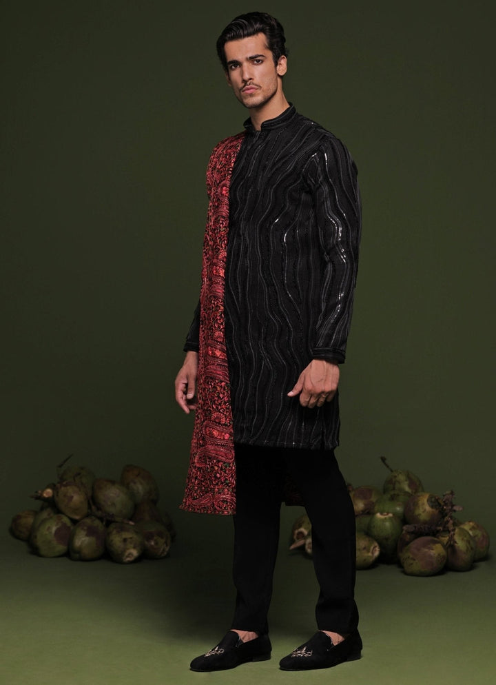 Black Embroidered Short Kurta Pant Set With Dupatta Kalpraag - Fabilicious Fashion
