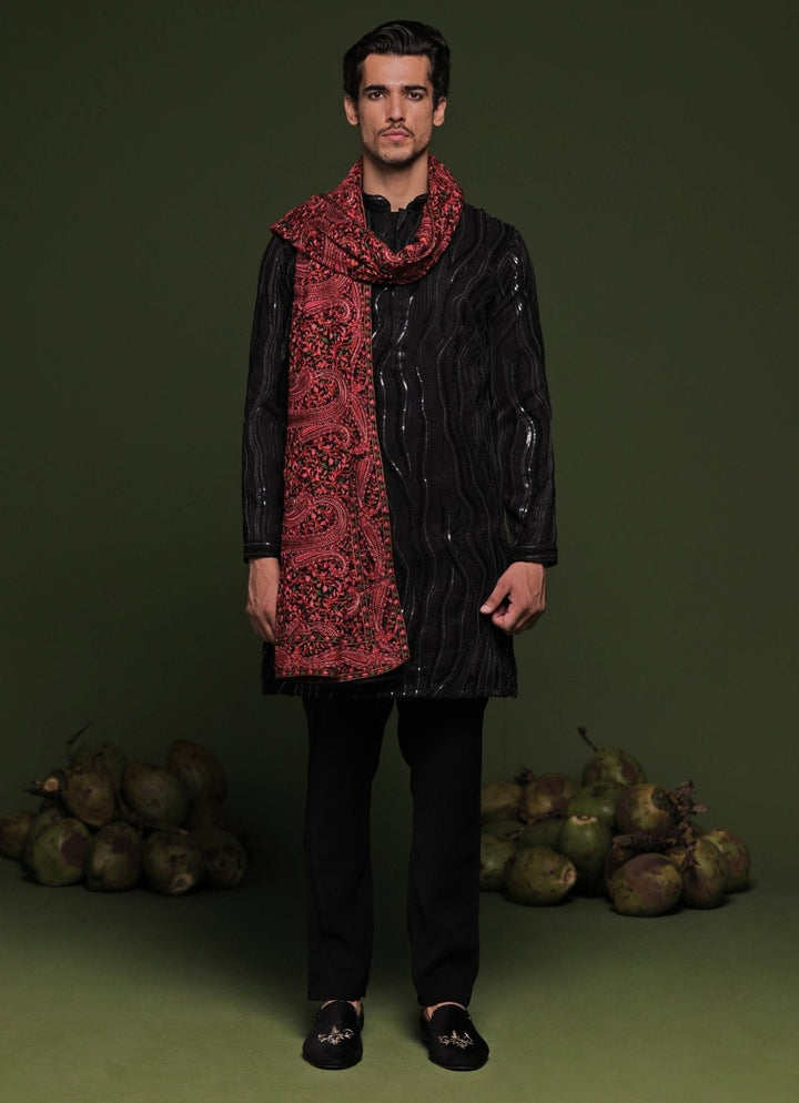 Black Embroidered Short Kurta Pant Set With Dupatta Kalpraag - Fabilicious Fashion