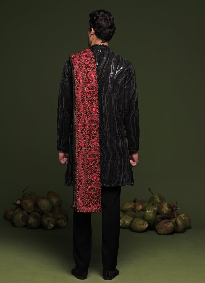 Black Embroidered Short Kurta Pant Set With Dupatta Kalpraag - Fabilicious Fashion