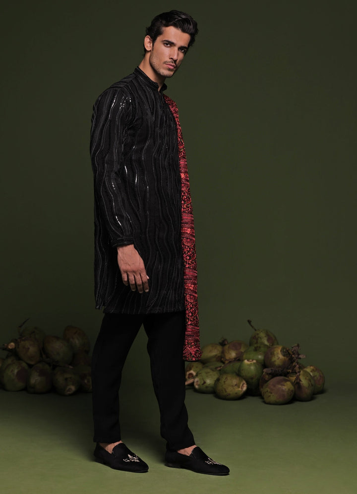 Black Embroidered Short Kurta Pant Set With Dupatta Kalpraag - Fabilicious Fashion
