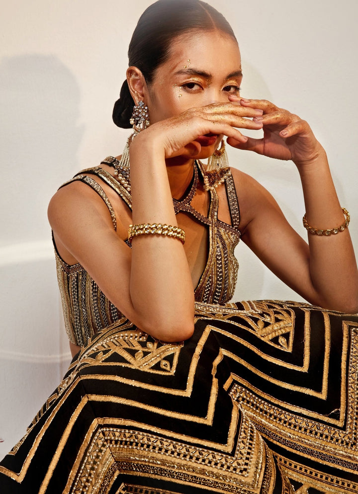 Black Embroidered Silk Lehenga Set Akara - Fabilicious Fashion