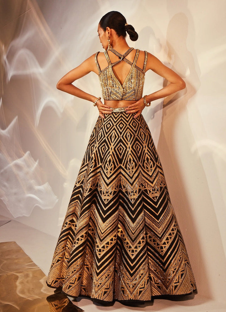 Black Embroidered Silk Lehenga Set Akara - Fabilicious Fashion