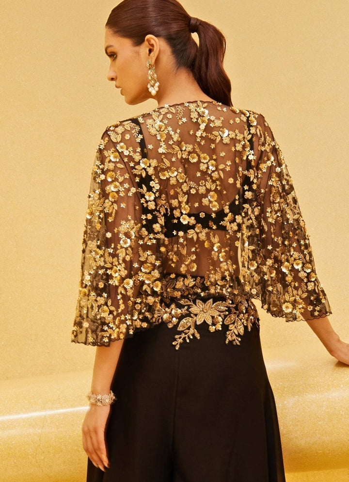 Black Embroidered Skirt Set With Jacket Prevasu - Fabilicious Fashion