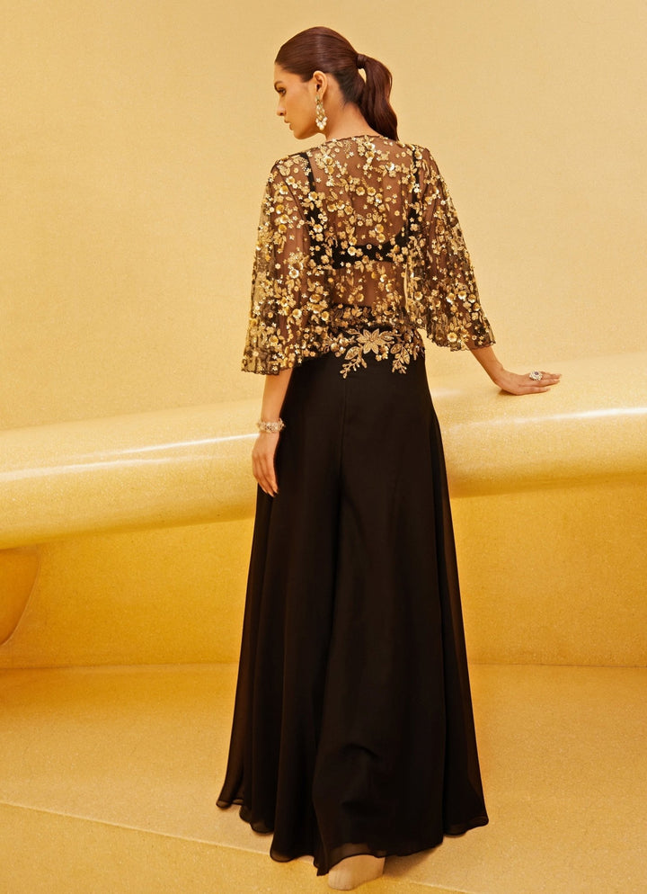 Black Embroidered Skirt Set With Jacket Prevasu - Fabilicious Fashion