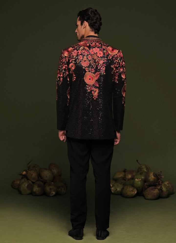 Black Floral Sequin Embroidered Jodhpuri Jacket Set Kalpraag - Fabilicious Fashion