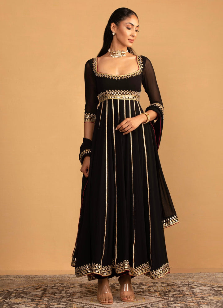 Black Georgette Embroidered Anarkali set Esha Koul - Fabilicious Fashion
