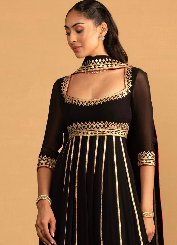 Black Georgette Embroidered Anarkali set Esha Koul - Fabilicious Fashion