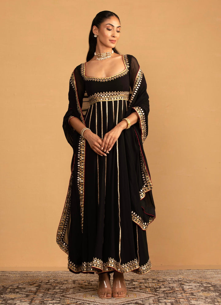 Black Georgette Embroidered Anarkali set Esha Koul - Fabilicious Fashion