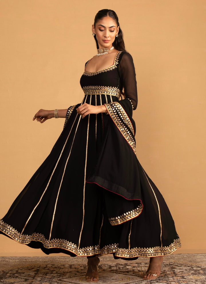 Black Georgette Embroidered Anarkali set Esha Koul - Fabilicious Fashion