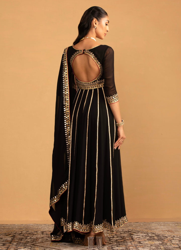 Black Georgette Embroidered Anarkali set Esha Koul - Fabilicious Fashion