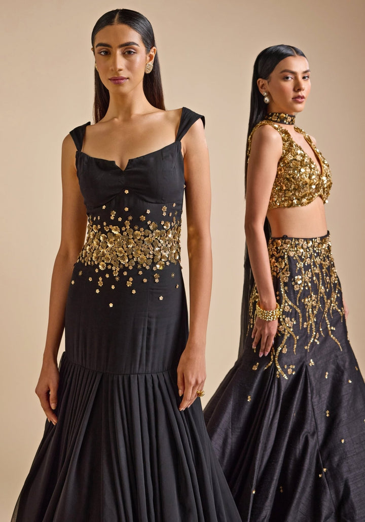 Black Georgette Embroidered Gown Prevasu - Fabilicious Fashion