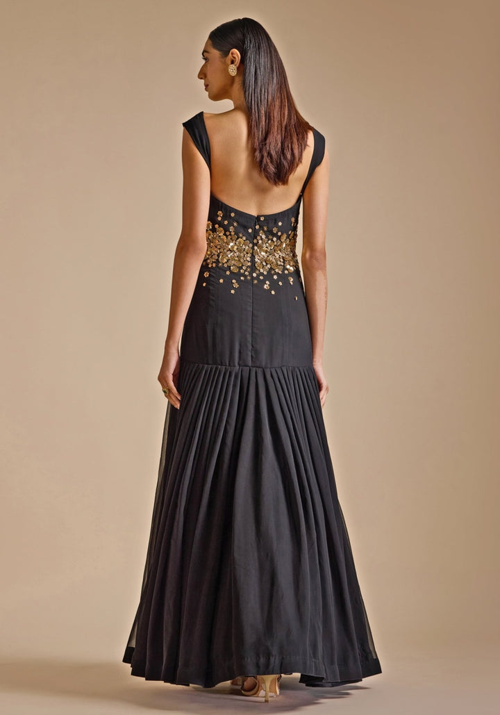 Black Georgette Embroidered Gown Prevasu - Fabilicious Fashion