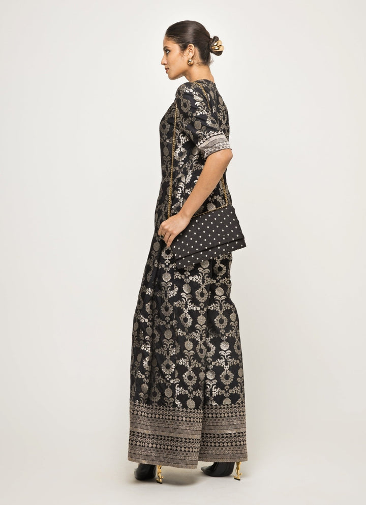 Black Handwoven Brocade Jaal Jumpsuit Sobariko - Fabilicious Fashion