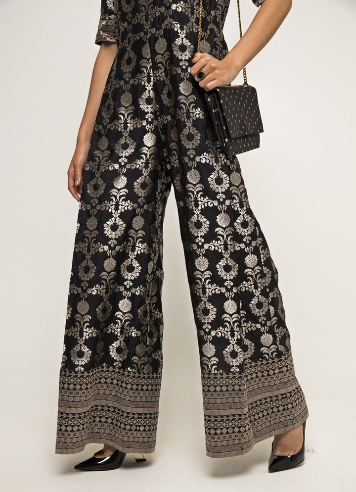 Black Handwoven Brocade Jaal Jumpsuit Sobariko - Fabilicious Fashion