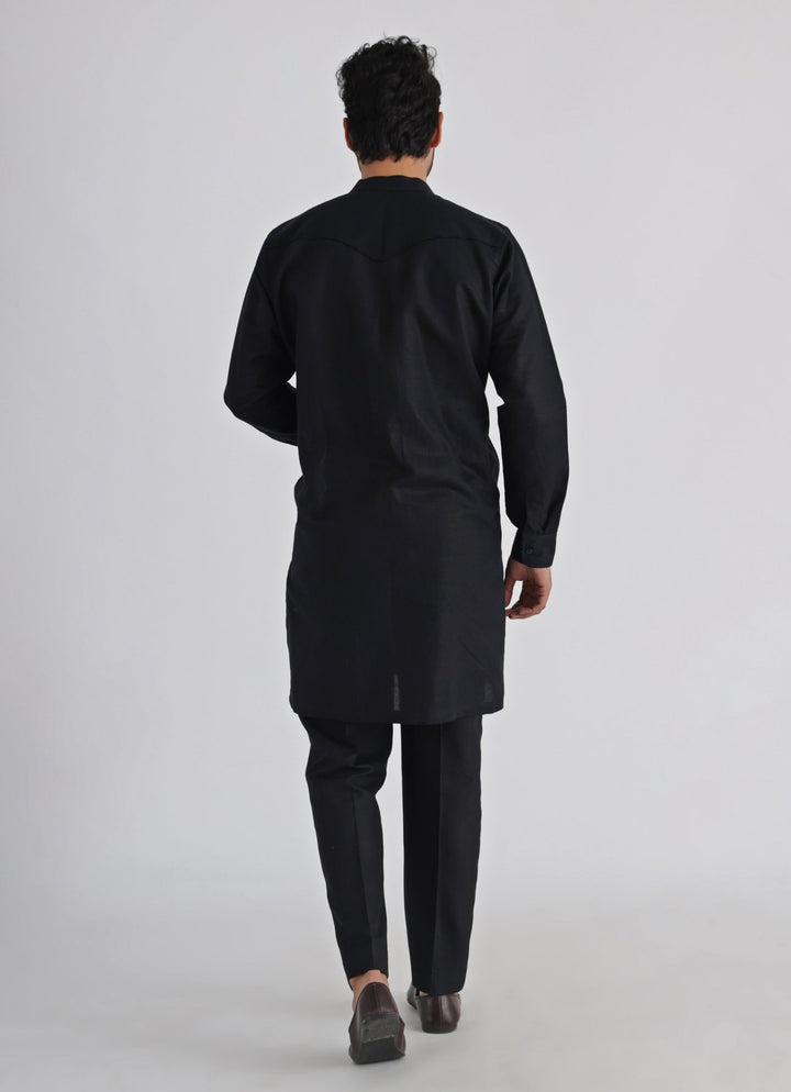 Black Khadi Kurta Pant Set Smriti - Fabilicious Fashion