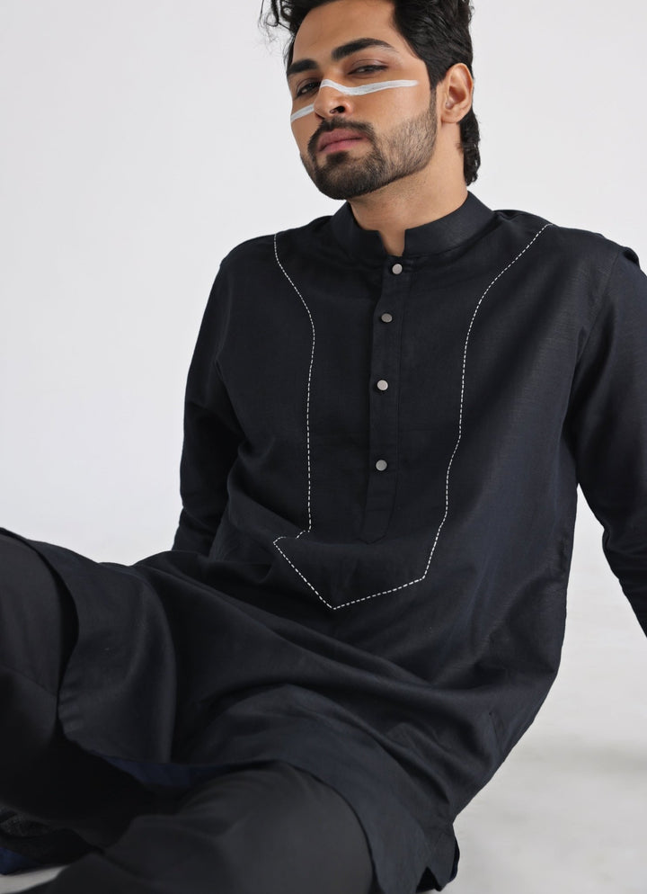 Black Khadi Kurta Pant Set Smriti - Fabilicious Fashion