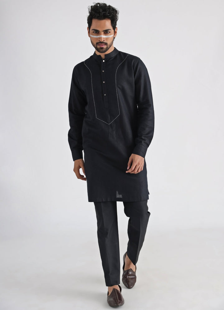 Black Khadi Kurta Pant Set Smriti - Fabilicious Fashion