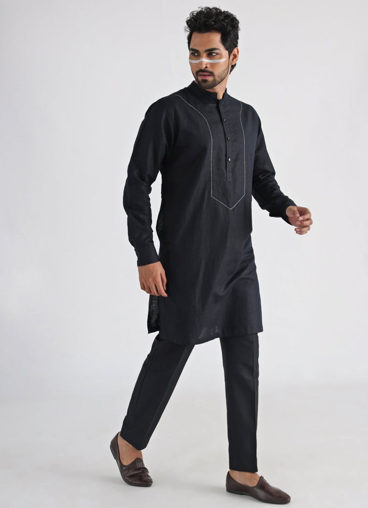 Black Khadi Kurta Pant Set Smriti - Fabilicious Fashion