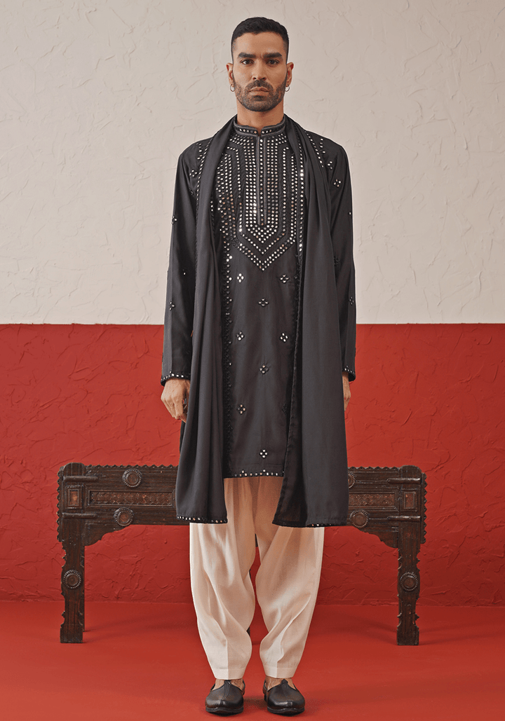 Black Mirror Work Kurta Kalpraag - Fabilicious Fashion