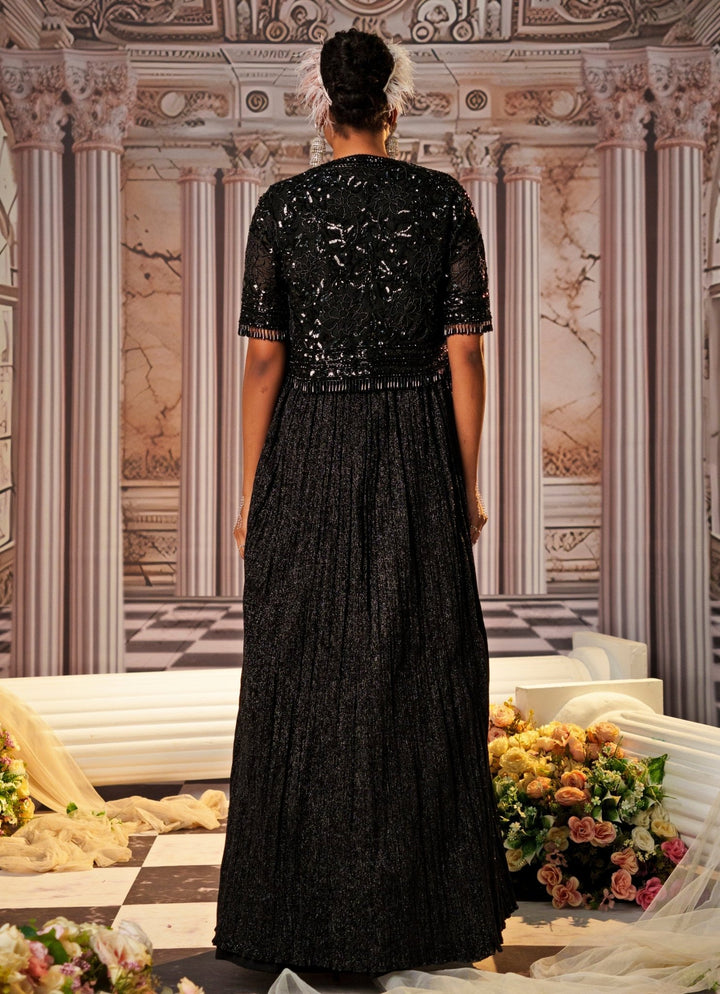 Black Sequin Embroidered Anarkali With Cape Nidhika Shekhar - Fabilicious Fashion