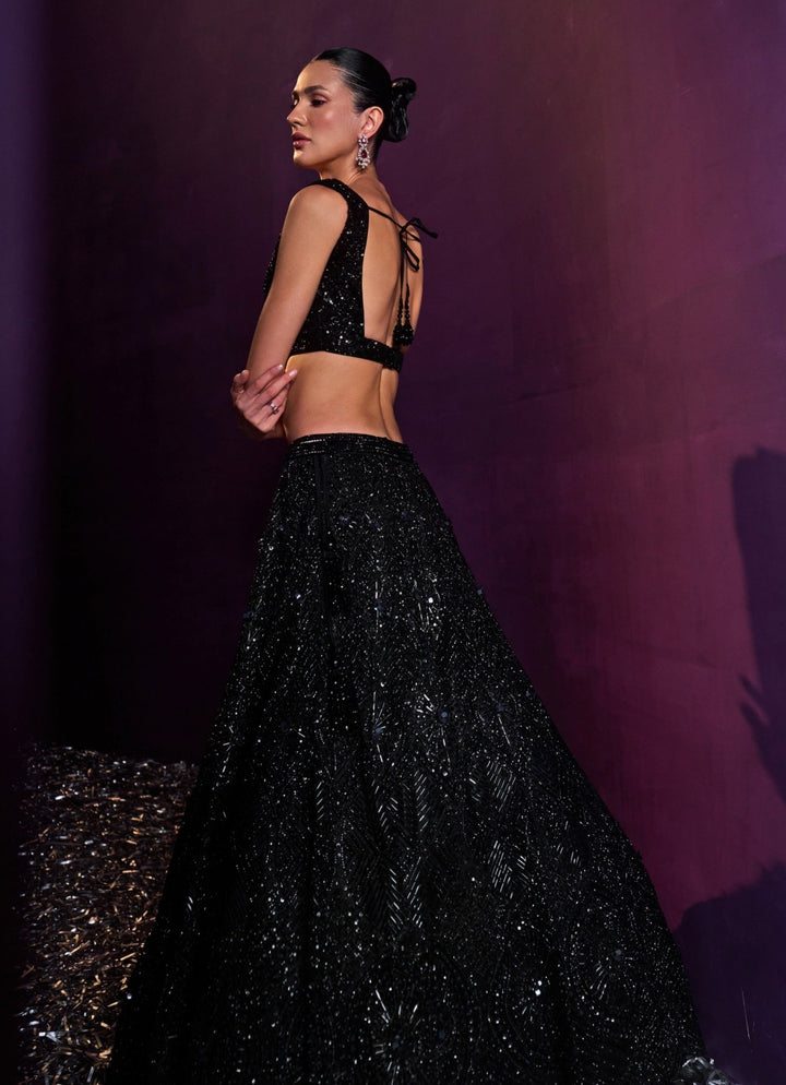Black Sequins Embroidered Bridal Lehenga Set Angad Singh - Fabilicious Fashion