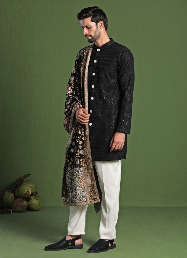 Black Short Kurta Set With Embroidered Dupatta Kalpraag - Fabilicious Fashion