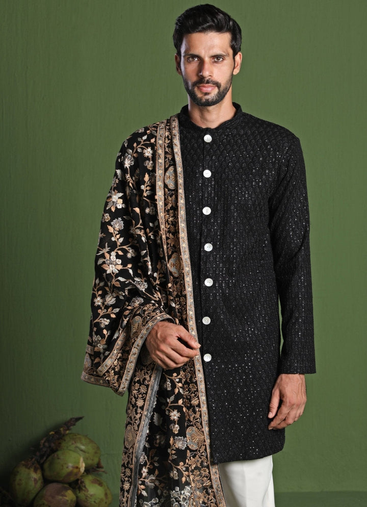 Black Short Kurta Set With Embroidered Dupatta Kalpraag - Fabilicious Fashion