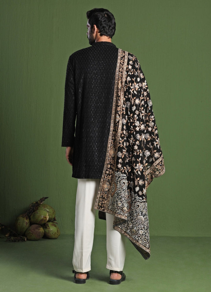 Black Short Kurta Set With Embroidered Dupatta Kalpraag - Fabilicious Fashion