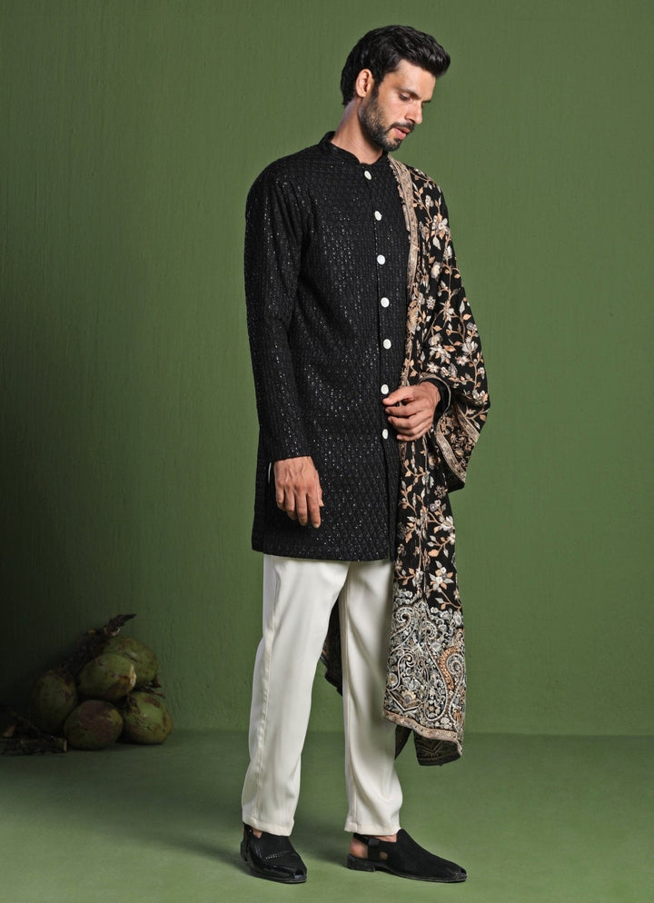 Black Short Kurta Set With Embroidered Dupatta Kalpraag - Fabilicious Fashion