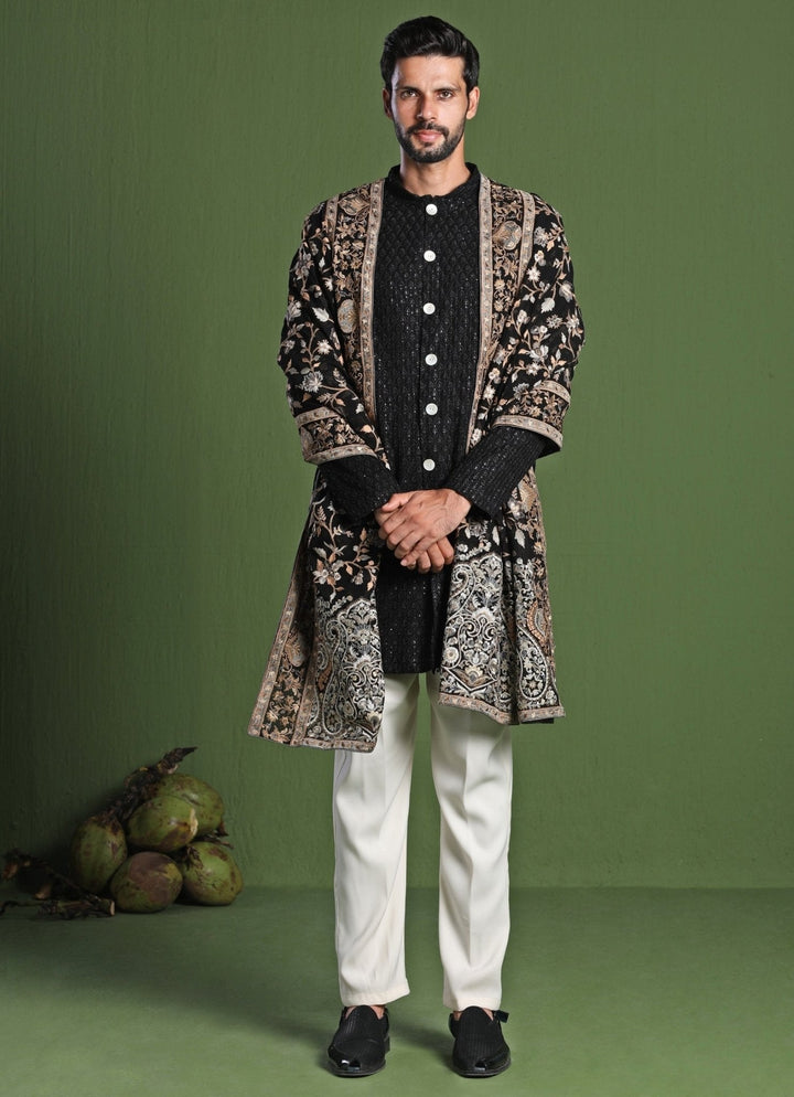 Black Short Kurta Set With Embroidered Dupatta Kalpraag - Fabilicious Fashion