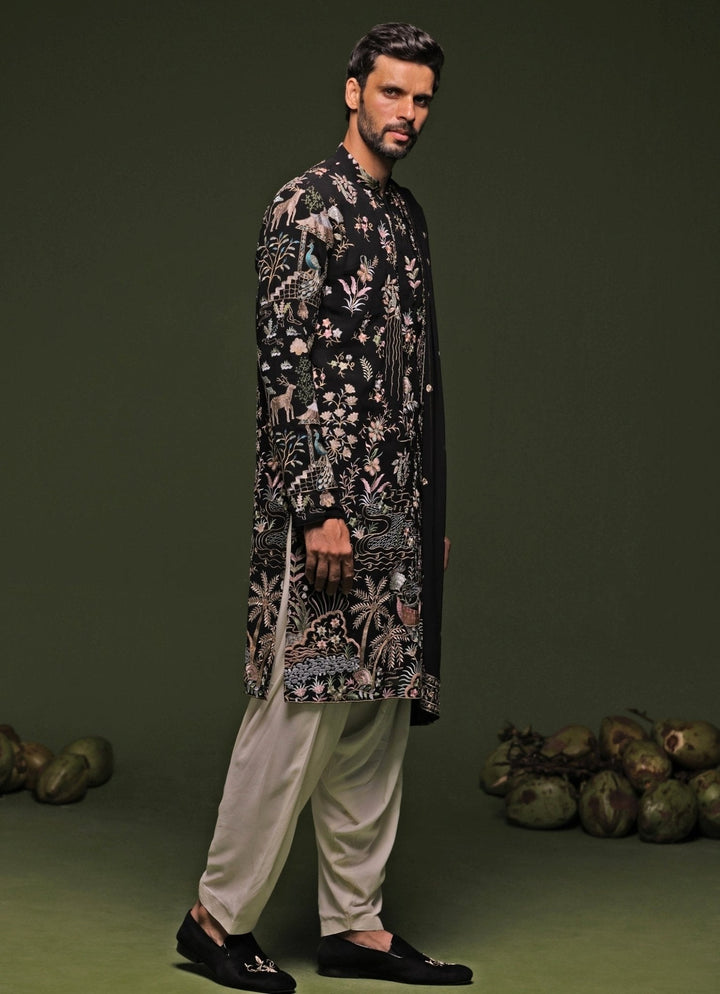Black Thread Embroidered Kurta Patiala Pant Set With Dupatta Kalpraag - Fabilicious Fashion